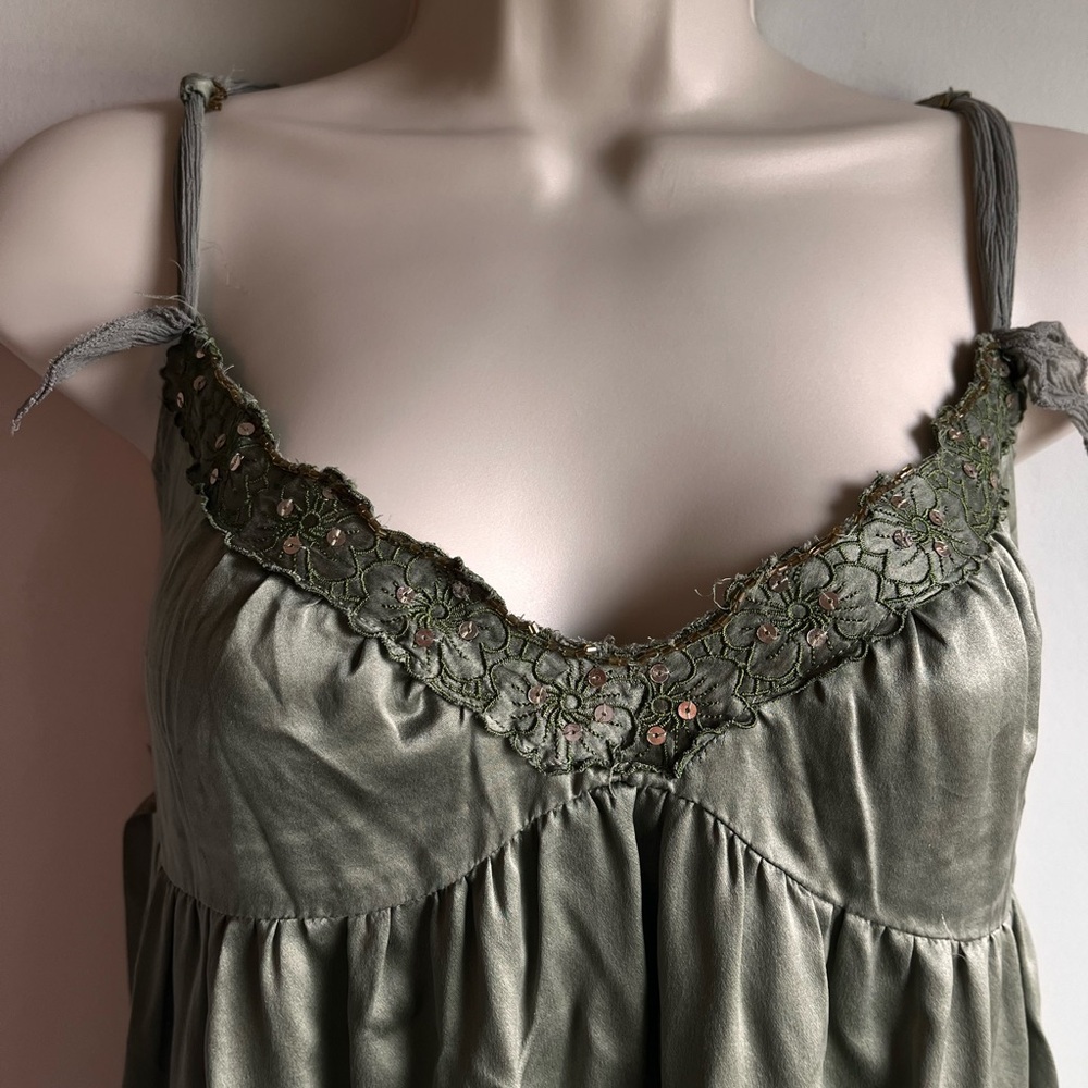 Free people Y2k baby doll slip dress silk midi olive green size 2 NWT - Picture 3 of 16